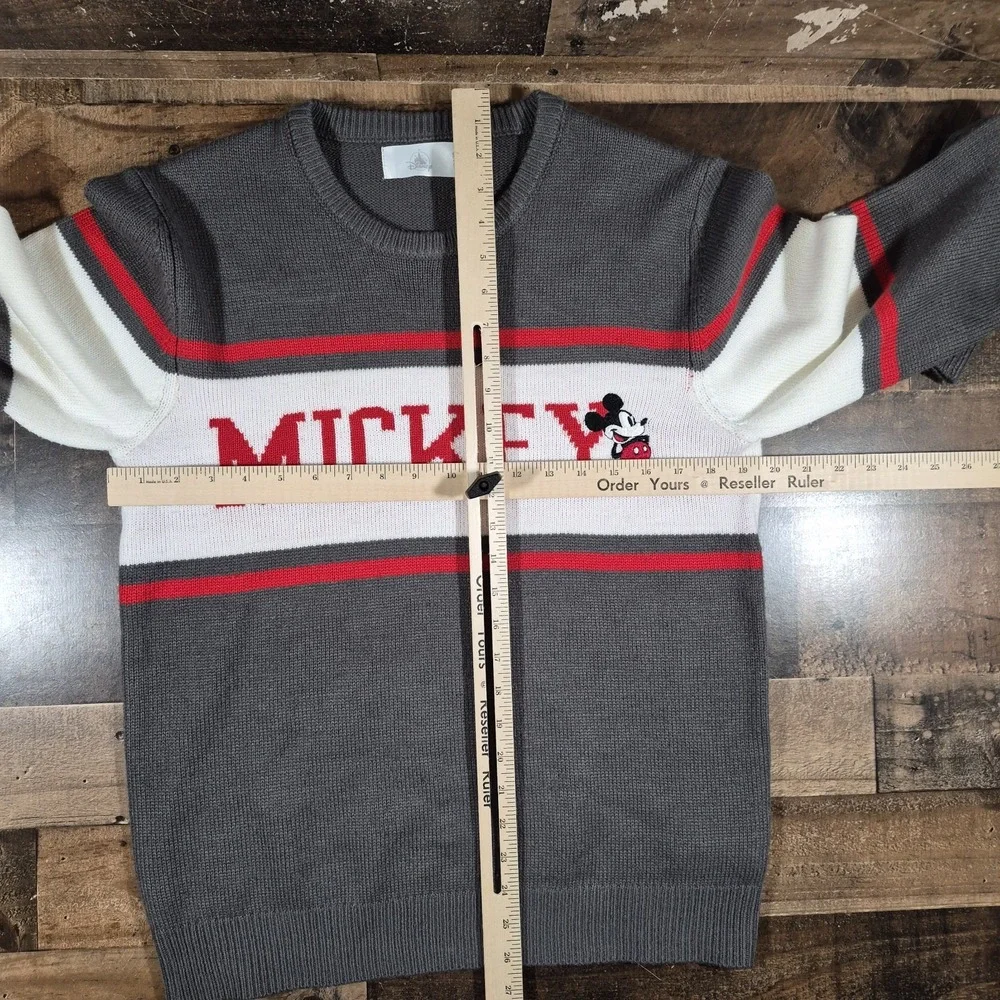 Disney Mickey Mouse Sweater Mens Medium Gray Varsity Block Embroidered Park